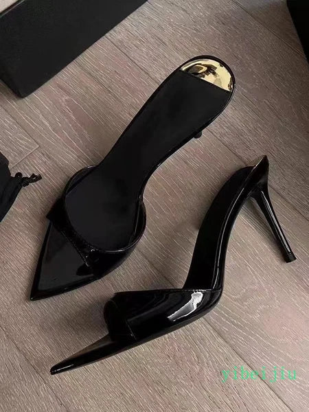2025 Women's Ope Pointed Toe Mid Heel Sandals Slippers Mules Slides Dress Shoes