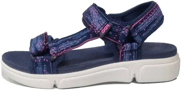 PDQ L097 Ladies Lightweight Double Strap Sporty Style Walking Sandals Navy/Pink