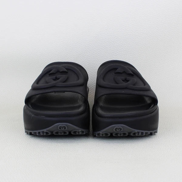 Gucci Interlocking G Women's Slide in Black Rubber Platform Sandals - Size 38/8W