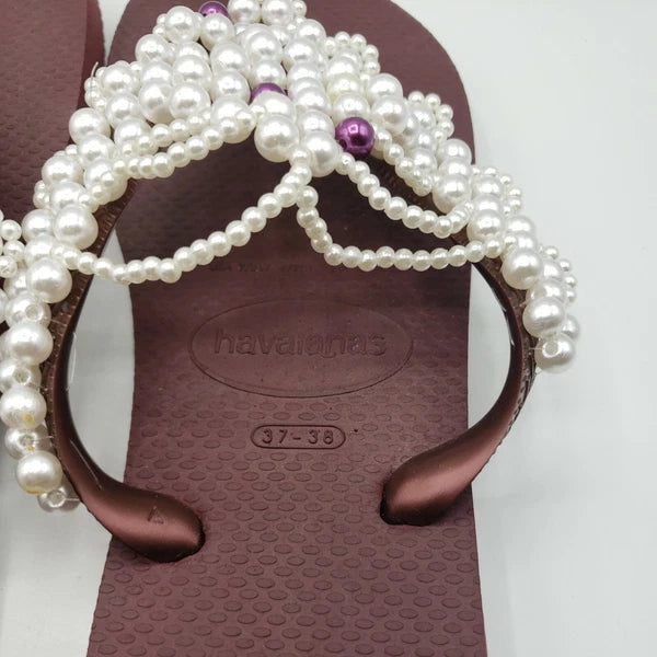 Original HAVAIANAS Flip Flops Women with Pearl/Beads Fashion Finished 37-38 NEW