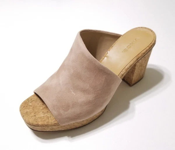 NIB Vince Wyatt Cork Block Heel Platform Slides Sandal in Oatmeal Size 9.5 $325