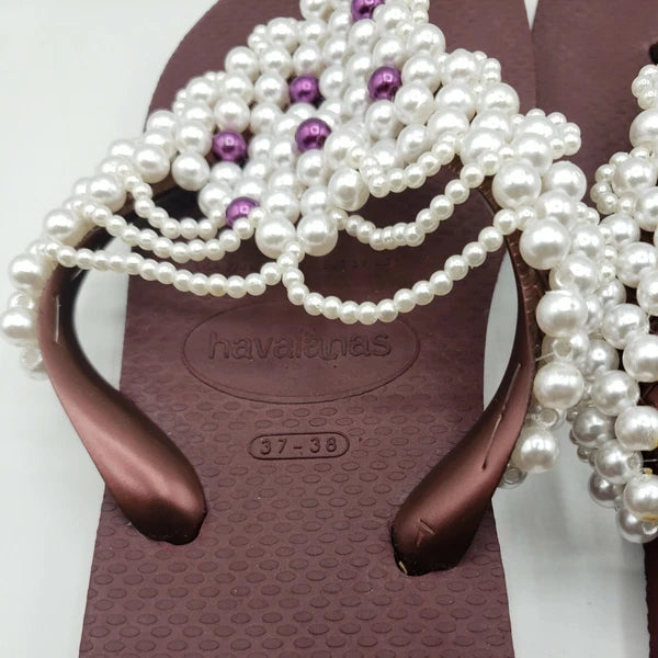 Original HAVAIANAS Flip Flops Women with Pearl/Beads Fashion Finished 37-38 NEW
