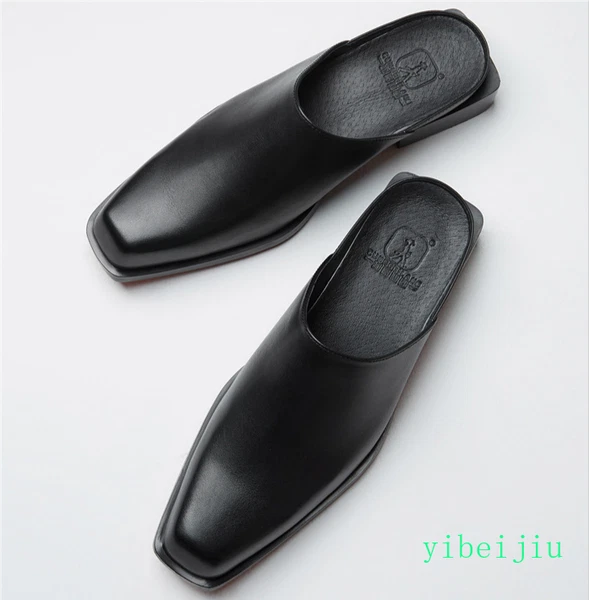 Men's Dress Formal Real Leather Slippers Fashion Casual Mules Slides Shoes 2025