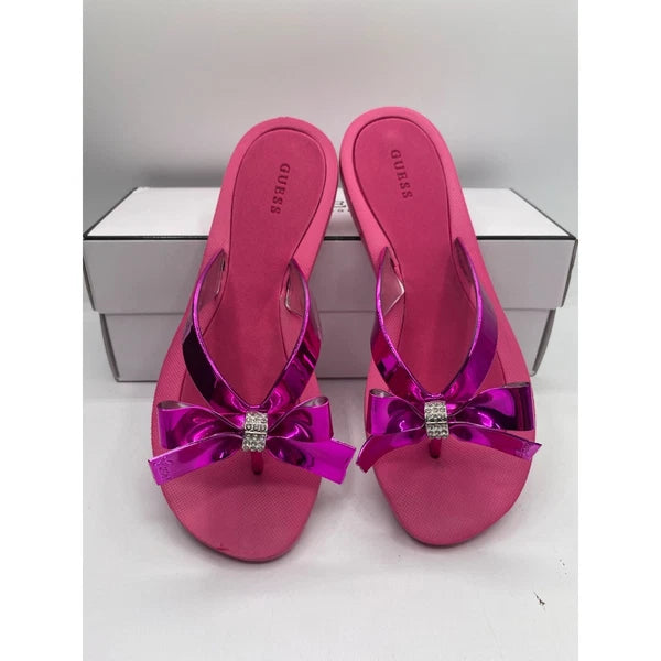 Guess Women's Dark pink Tutu Eva Fashion Bow Animal Print Flip Flop Sandals NWB