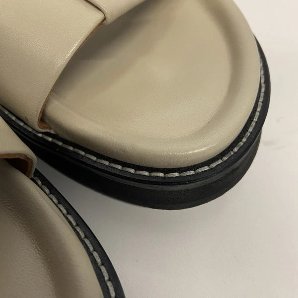 $250 Bobbies Paris Fajar Beige Leather Flat Sandals Slides Women’s US 10.5/FR 41