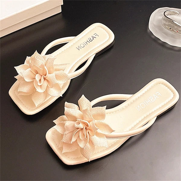 Women's Fashion Flip Flop Flat Sandals Floral Decor Summer Lightweight Slide