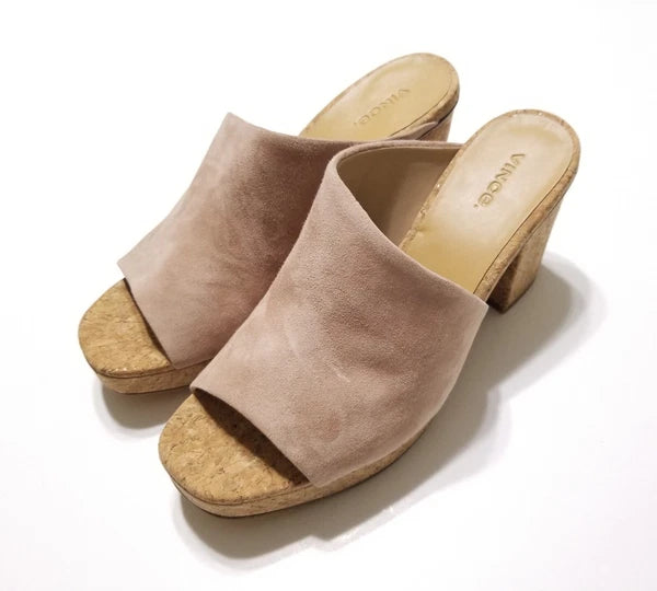 NIB Vince Wyatt Cork Block Heel Platform Slides Sandal in Oatmeal Size 9.5 $325