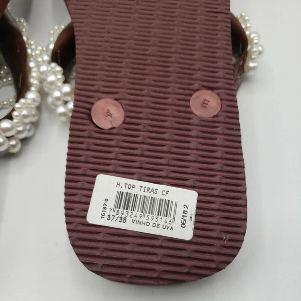 Original HAVAIANAS Flip Flops Women with Pearl/Beads Fashion Finished 37-38 NEW