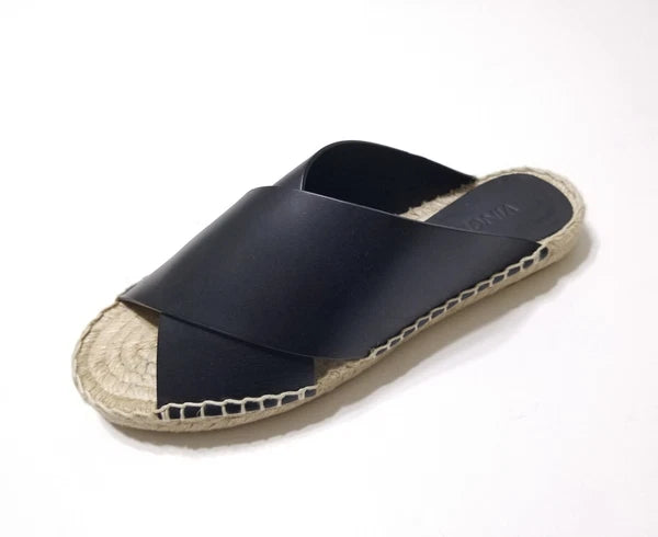 NIB Vince Castel Leather Crisscross Flat Espadrille Slide Sandal Black Sz 5 $225