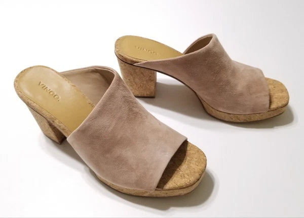 NIB Vince Wyatt Cork Block Heel Platform Slides Sandal in Oatmeal Size 9.5 $325