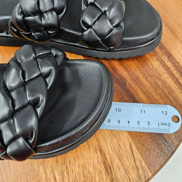 BP Urma Slide Sandals Black Cushy Braided Double Straps Grippy Soles Nordstrom