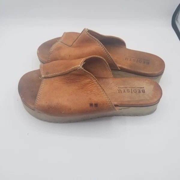Bed Stu Fairlee II Platform Sandals Brown Distressed Leather Slide Womens Sz 9.5