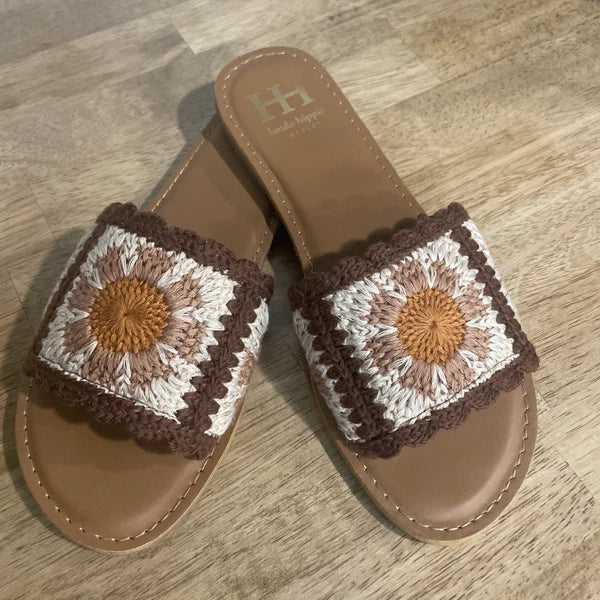 HAUTE HIPPIE  SZ  8 RIANNA SANDALS SLIDES Granny Core Fashion Brown  Square